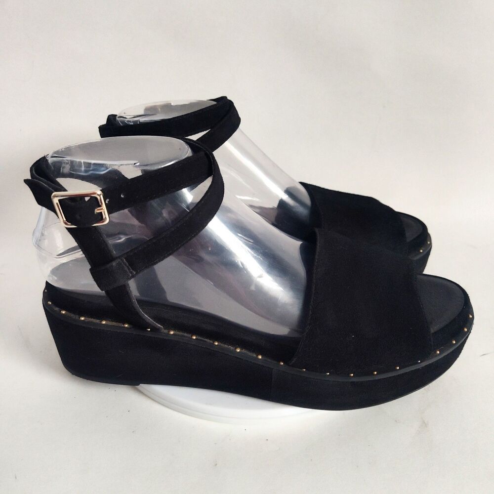 Gianni Bini Sweet Talk Sandals Size 8.5 Black Suede Platform Flatform Open Toe
